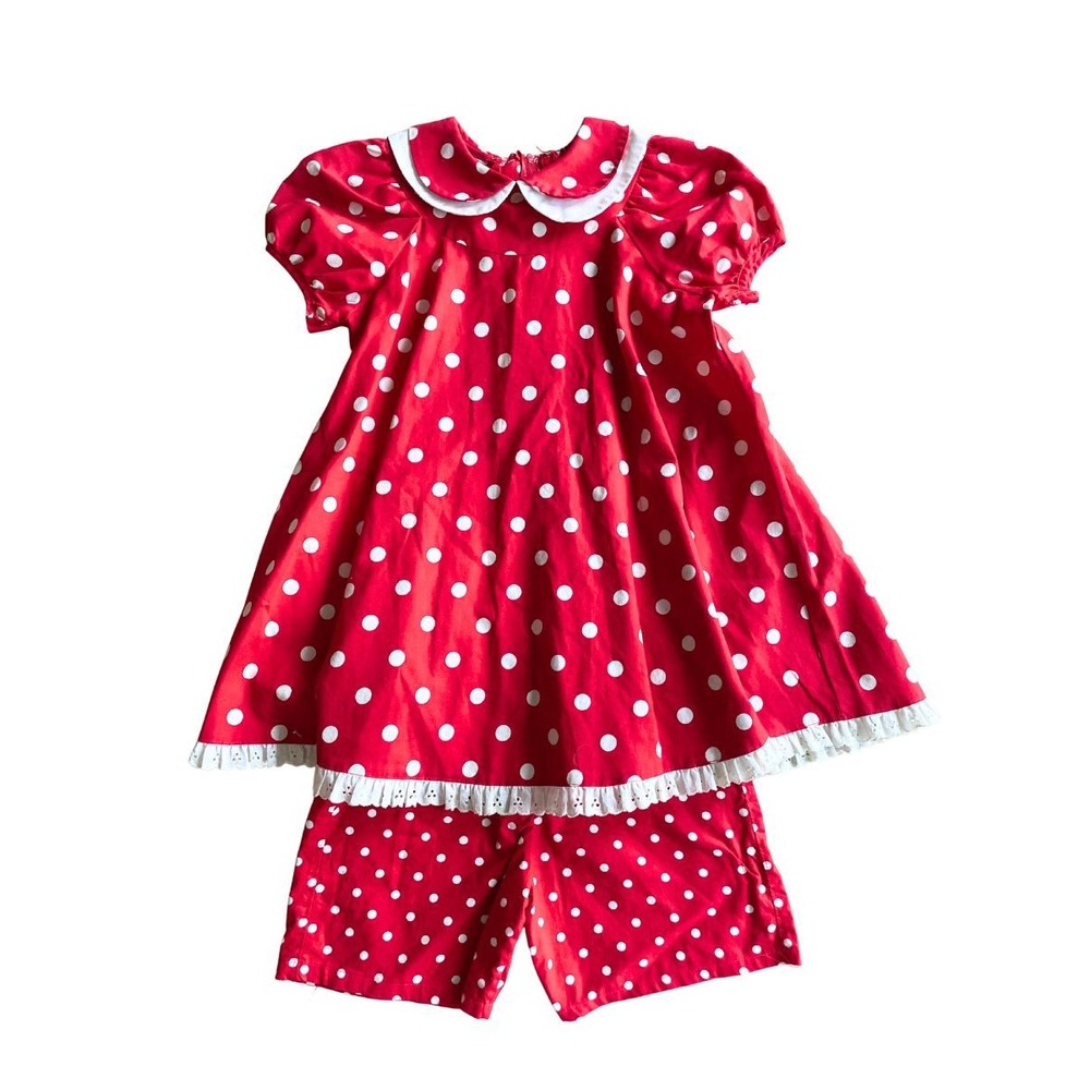 VTG Eve Too! Girls Red White Polka Dot Dress Shorts Set Peter Pan Collar 6X USA